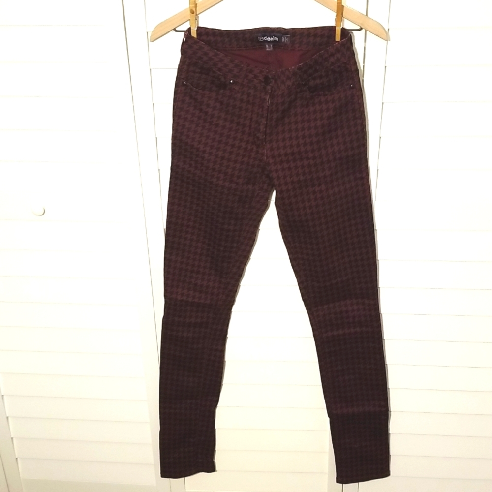 Long Tall Sally Denim Houndstooth burgundy and black, US 4 Tall 36"